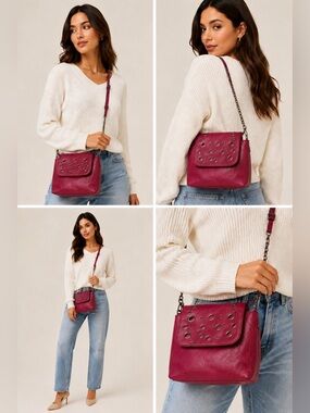 BCBG Enervation Burgundy Grommet‎ Crossbody Backpack Purse Convertible Bag Boho